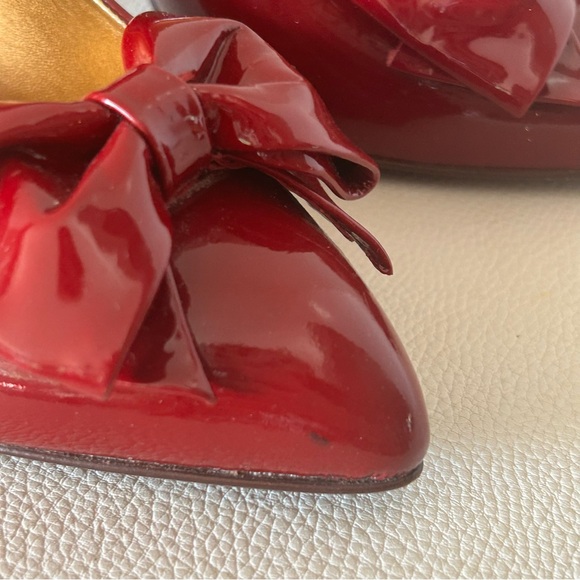 SOLD - Oxblood Red Coach Patent Leather Bow Heels - Picture 13 of 15